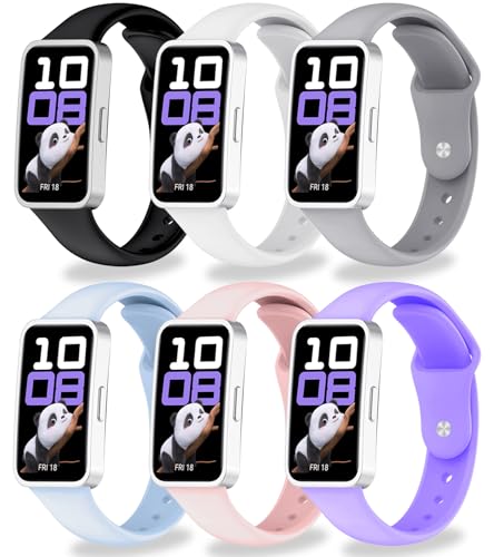 MONUARY 6 Piezas Correas Compatibles con HUAWEI Band 10/9/8, Pulseras de Deportivas de Colores, con Herrajes Metálicos, Suaves y Transpirables, Liberación Rápida