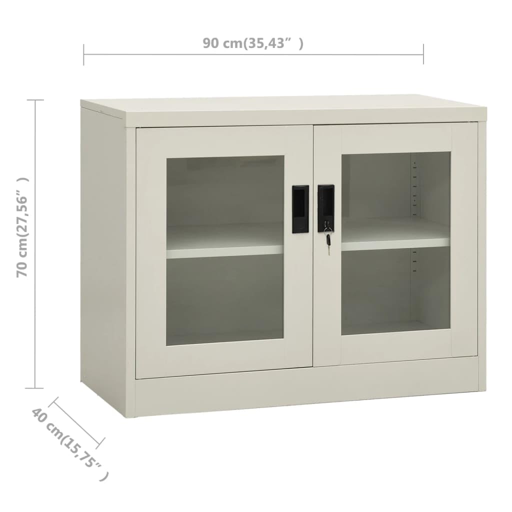 Büroschrank Hellgrau 90x40x70 cm aus robustem Stahl, abschließbar, mit gehärtetem Glas, ideal für Akten und Büroorganisation, praktisches Storage Cabinet