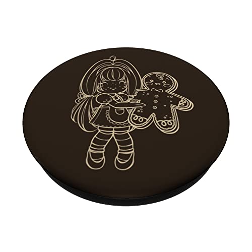 A Chibi Coquette Girl and Gingerbread Man at Christmas PopSockets Swappable PopGrip, Black - Image 2
