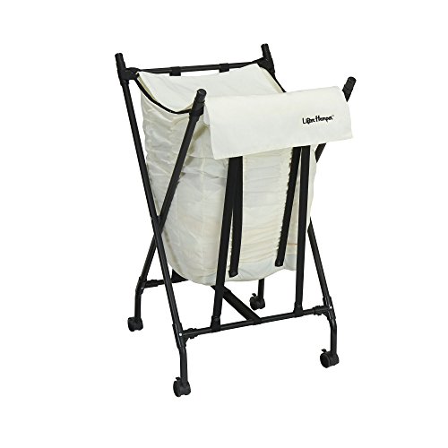 Household Essentials LH1005 Lifter Hamper Spring Loaded Rolling Laundry Bag with Cloth Lid - White