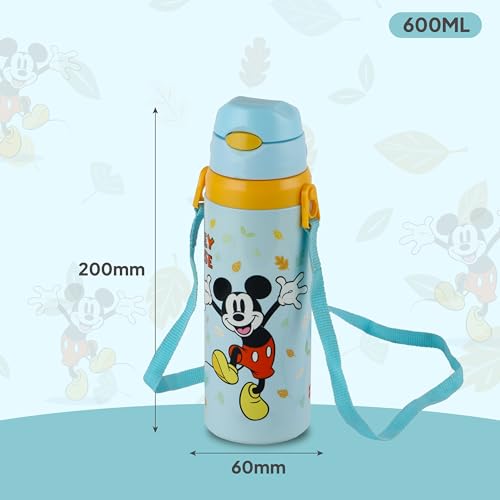 Image of Cello Kidzbee Autumn 600 Mickey Mouse Design Insulated Kids Sipper Water Bottle 600 ml |Food Grade, 3D Touch & Feel Design, BPA Free, Leakproof Easy Press Open Flip Top Cap Insulated Kids Water Bottle