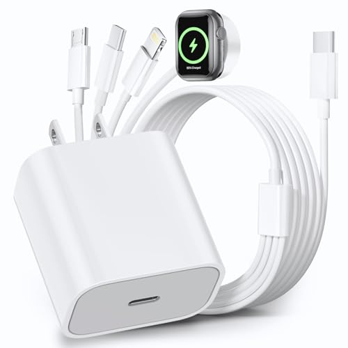 4 in 1 Multi Charging Cable for Apple Watch Charger, Wireless iPhone iWatch Charger USB C iWatch Charging Cable 4FT with 20W USB C Adapter for Apple Watch Series 10/9/8/7/SE/6/5/4,iPhone 16/15