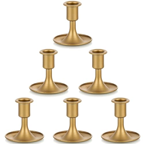 Portavelas Dorados: Hewory 6 portavelas cónicos de Metal, portavelas Vintage, candelabros Gruesos d
