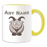 Taza de regalo con mensaje personalizado – Silly cabra (diseño animal tema, colores) – cualquier nombre/mensaje en su único – oveja cabra Ram, cerámica, Amarillo