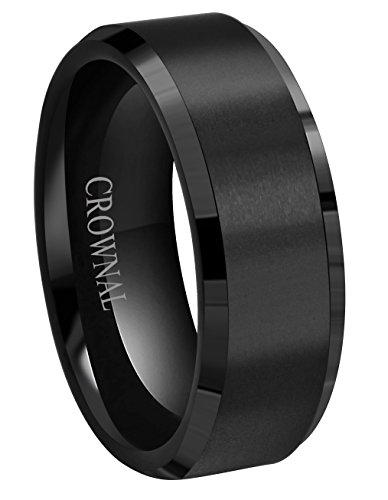 CROWNAL 6mm 8mm 10mm Black Tungsten Wedding Band Ring Men Women Matte Finish Beveled Edges Comfort Fit Size 5 to 17 (8mm,6)