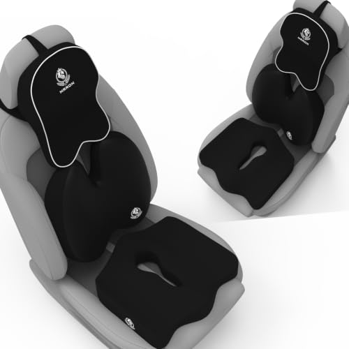 Image of MRRON Memory Foam Posture Corrector Car Seat Cushions Combo | Orthopedic Backrest, Coccyx Cushion & Neckrest | Ergonomic Lumbar Comfort Seat Cushion | (Black, Backpro)