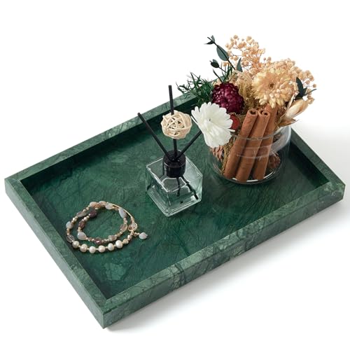 MULWR Green Marble Tray,Pure Natural Vanity Tray,Marble Trays for Kitchen