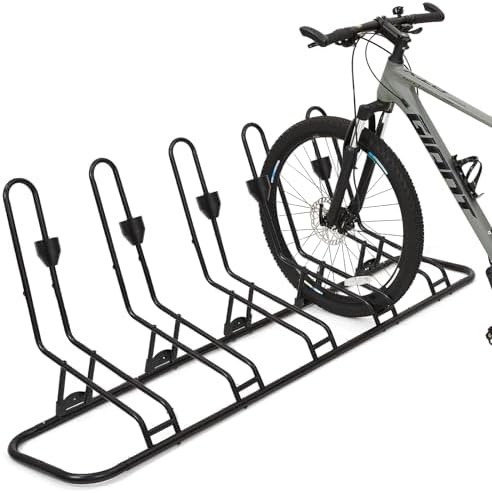 Floor Bike Rack for 5 Bikes, Safeguard Disc Brakes & Derailleurs Design, Waterproof Bicycle Stand Indoor/Outdoor/Garage Use, Fits 12"-29" Tires, Upgraded 0.63" Steel Tubes for Stability
