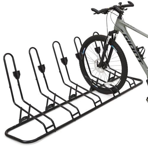 Kingarage Floor Bike Rack for 5 Bikes, Safeguard Disc Brakes & Derailleurs Design, Waterproof Bicycle Stand Indoor/Outdoor/Garage Use, Fits 12"-29" Tires, Upgraded 0.63" Steel Tubes for Stability