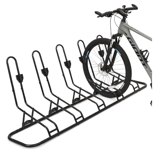 Kingarage Floor Bike Rack for 5 Bikes, Safeguard Disc Brakes & Derailleurs Design, Waterproof Bicycle Stand Indoor/Outdoor/Garage Use, Fits 12"-29" Tires, Upgraded 0.63" Steel Tubes for Stability