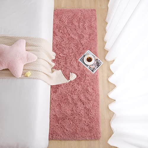 Chicrug Soft Runner Rug for Bedroom Living Room Plush Fluffy Rug 2x8 Feet, Shag Furry Runner Carpet Non Shedding for Nursery Children Kids Girls Room Home Decorative, Blush