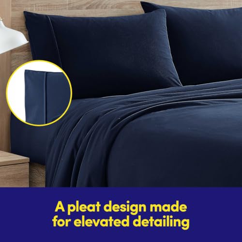 Image of Flannel Sheets Warm and Cozy Deep Pocket Breathable All Season Bedding Set with Fitted, Flat and Pillowcases, Twin, Navy