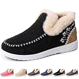 Fleece Slip-On Boots, Women's Cozy Warm Fleece Lined Anti-Slip Winter Ankle Booties Shoes (Black, US, Adult, Women, 8, Numeric, US Footwear Size System, Medium)