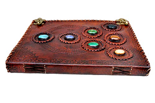 Handgemaakte bruin lederen zeven stenen heuvel reliëf leeg dagboek boek van schaduwen|Notebook Office Dagboek|College… - Image 5