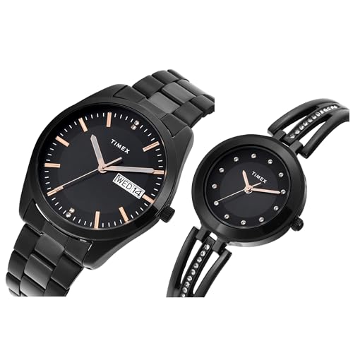 TIMEX Stainless Steel Unisex Pairs Black Round Analog Dial Watch- Tw00Pr310 - Image 2