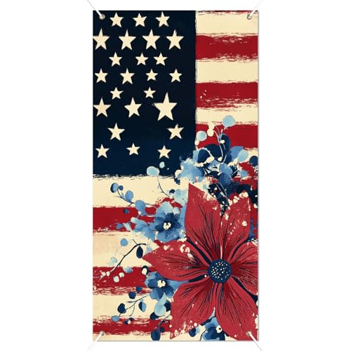Image of BlissYard 4th of July Door Cover 71x35 Inch Patriotic Front Door Cover American Flag Memorial Day Decoration July 4th Door Cover Banner Large Fourth of July Outdoor Porch Decor