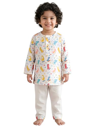Image of POLKA TOTS Premium Cotton Night Wear for Boys & Girls | Traditional Kurta Pyjama Night Suit Set | Ultra-Soft & Breathable Nightwear for Toddlers & Baby | Kids Night Dress from Newborn to 8 Years