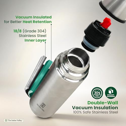 Image of The Indus Valley 1 Litre Stainless Steel Vacuum Insulated Bullet Flask with Flip Lid - Double Wall, Keeps Drinks Hot & Cold, Leak-Proof, Rust-Proof for School, Office, Gym & Travel