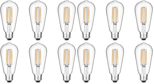 Image of Gozelux Vintage LED Edison Bulbs 6W, Equivalent 60W Incandescent, Warm White 2700K, ST58 Antique LED Filament Bulbs with 90+ CRI, E26 Medium Base,Dimmable, Clear Glass, Pack of 12