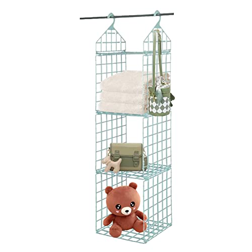 HGYZE Hängeregal Schrankorganiser Kleidung, 4 Schichten kleideraufbewahrung & Organisation Schrank aus Kunststoff, Belüftete + Sichtbare, aufbewahrungsnetz kinderzimmer Hänge für Camping & Bad, Blau Cover