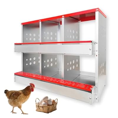 Chicken Nesting Boxes,6 Compartments Metal Chicken Laying Box with Roll Out Egg Collection with Large Vented Holes for Chickens, Hens, Ducks, Large Egg Laying Boxes (6 Compartments)