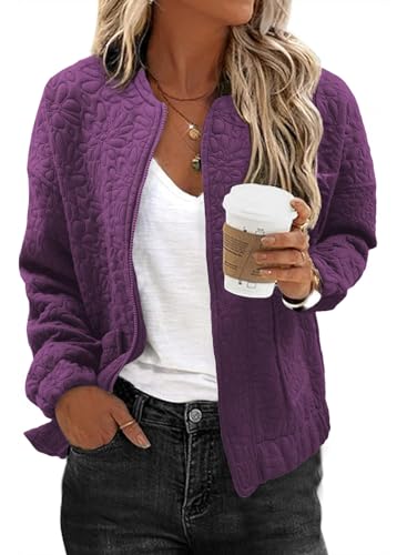 EVALESS Casual Light Quilted Jacket for Women Spring Fall Outfits