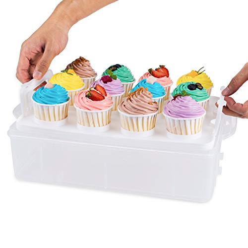IVYHOME 3-Tier Cupcake Carrier, Cupcake Holder Container Box, Store up to 36 Cupcakes or 3 Large Cakes (White)