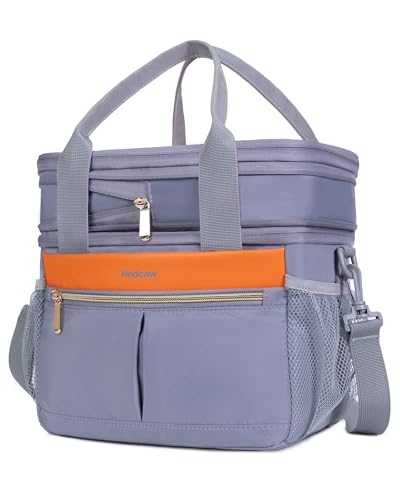 Hedcaw Lunch Box for Women Double Deck Insulated Lunch Bag Women Expandable Leakproof Reusable Lunch Cooler Bag for Work, Office, Picnic, Grey