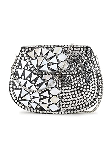 Image of Shakuntala Vintage Clutch - Metal Mosaic Stone & Shell Design Purse - Handmade Women's Handbag