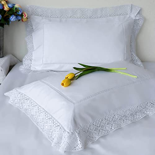 Ranznaz Set Of 2 Lace Embroidery Pillow Cases, 100% Cotton Queen Size, White Good Feeling Pillow Covers With Envelope Closure, Softer And Breathable Pillow Shams thumb #1