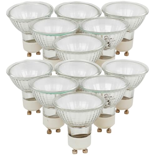 GU10 Pack of 12 Bulbs Homebase Halogen Spotlight - Dimmable Warm White 40W=50W 2800k/300Lm/240v/30°