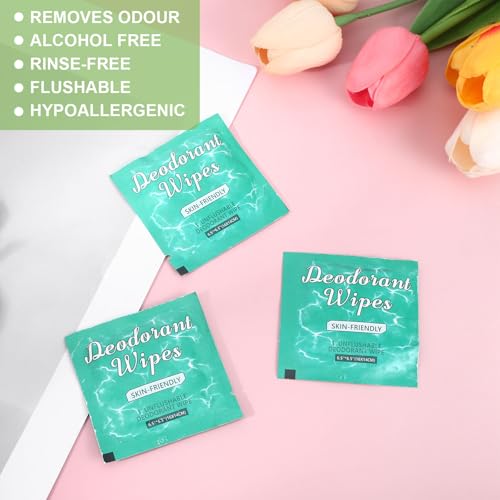 Image of 100Pcs Travel Deodorant Wipes, Travel Size Mini Deodorant Wipes Bulk for Homeless, Individually Wrapped Body Cleaning Supplies for Women Wet Armpit for Body Cleaning Jasmine