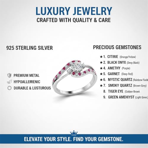 Image of Choose Your Gemstone Swirl 3 Stone Diamond CZ Engagement Ring 925 Sterling Silver Round Shape Side Stone Engagement Rings for Women, Girls and Ladies US Size 4 to 12