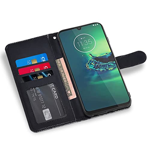 Asuwish Phone Case For Moto G8 Plus With Tempered Glass Screen Protector And Glitter Wallet Cover Card Holder Slot Kickstand Accessories Flip Motog8Plus Motorola 8G G 8 + G8+ G8Plus Women Men Black #TOP3