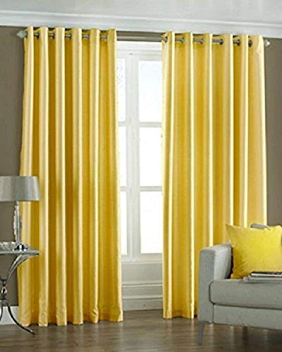 Image of Curtains 7 Feet Long for Living Room - Door Curtains Set of 1 Pcs Panel, Curtain Solid Parda for Home Decor & Office Yellow Colour 7 feet (48 x 84 Inch) - 2 Pcs