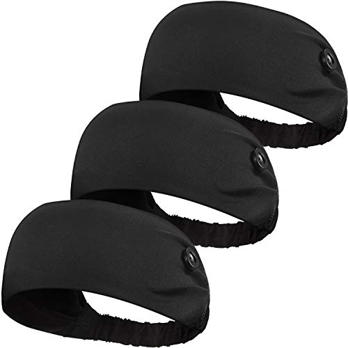 3 Pieces Button Headband Unisex Elastic Hair Band with Button Face Protective Cover Holder for Nurses, Doctors and Ears Protection (Black)
