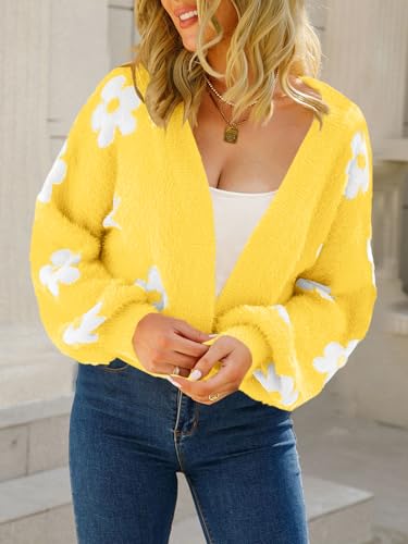 Women's Floral Printed Cropped Cardigan Open Front Y2k Knit Sweater Tops2