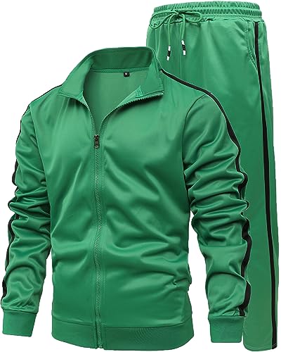 GXAMOY Mens Athletic 2 Pieces Tracksuit Casual Full Zip Jogging Sweat Suit Workout Sports Set Sportswear Green(TZ001) M