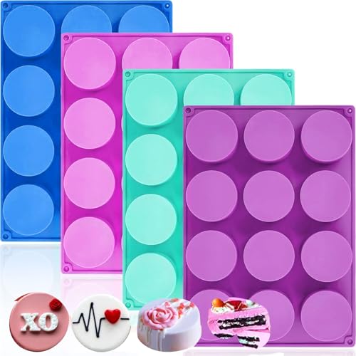 Image of HKNMTT Silicone Round Cookie Mold, 4 PCS Candy Chocolate Moulds, 12-Cavity Cylinder Non-Stick Food Grade BPA Free Moulds for Making Handmade Soap Mini Cake Jelly Brownie Pudding Jello