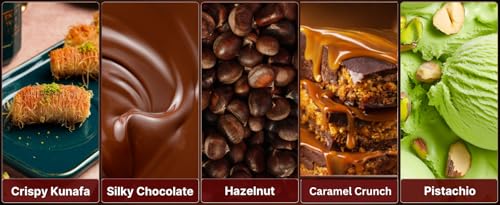 Image of Fronia Kunafa Chocolate Triple-Flavor Combo Pack Dubai Style - Pistachio, Hazelnut & Caramel Kunafa Chocolate Dessert, Milk Chocolate with Creamy Pistachio, Hazelnut & Caramel Filling & Crunchy Kunafa Layers | 200g Each