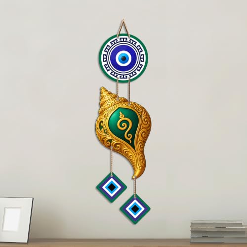 Image of Artvibes Decorative Conch Shell Evil Eye Wall Hanging for Home Entrance | Spiritual Vastu Nazar Battu Ornament | Positive Energy Wall Decor for Living Room Office (WH 85140N)