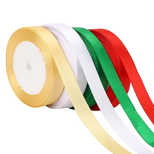 DECYOOL 4 Rolls Christmas Satin Ribbons 100 Yards 15mm Wide Holiday Ribbons
