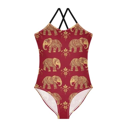 Elephant Pattern Girls One Piece Swimsuits Quick Dry Beach Swimwear Bathing Suit
