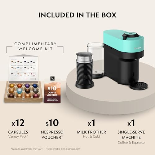 Image of Nespresso Vertuo Pop+ Coffee and Espresso Maker by Breville with Milk Frother, Aqua Mint