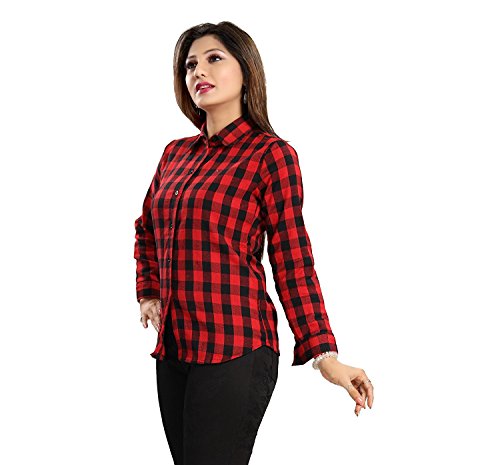 oneOeightdesigns Women's Checkered Casual Red Shirt oneOeightdesigns Women's Checkered Casual Red Shirt