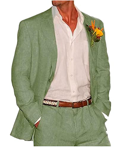 Caratteristiche: abiti da uomo in lino per matrimoni in spiaggia Slim Fit Summer Suit Peak Risvolto Giacca Pantaloni Groomsmen Smoking.Suit Blazer Jacket: Giacca monopetto in lino, risvolto a punta, tasca sul petto utilizzabile, ventilazione centrale sul retro. Pantaloni tuta: tessuto di alta qualità, pantaloni eleganti dal design piatto sul davanti.