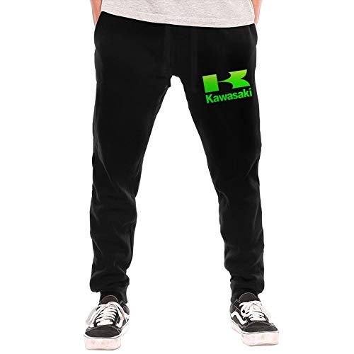 Kawasaki Men's Drawstring Classic Joggers Pants Zipper Pockets Sport Sweat Pants Large Black