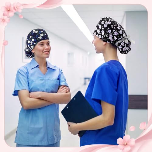 Image of Unittype 4 Pcs Nurse Caps for Women Nursing Working Caps with Button and Sweatband Adjustable Elastic Scrub Hats for Dentist