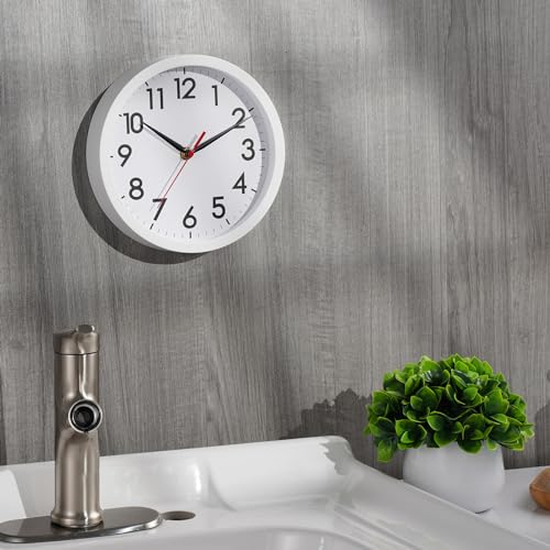 Image of AKCISOT Wall Clock, Modern Small Wall Clocks Battery Operated 8 Inch, Silent Non-Ticking Analog Classic for Office, Home, Bathroom, Kitchen, Bedroom, School(White)