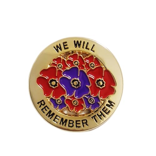 Broche avec motif coquelicot rouge et violet avec inscription « We Will Remember Them », Métal